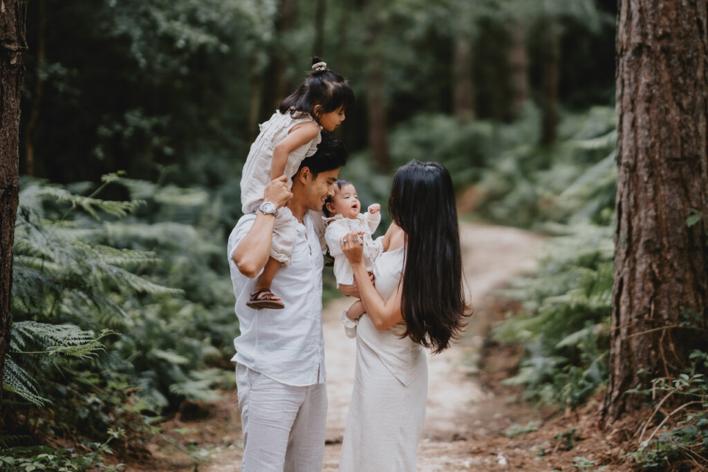 family portrait in woodland