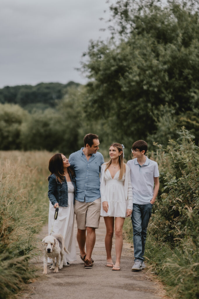 family walking towards camera