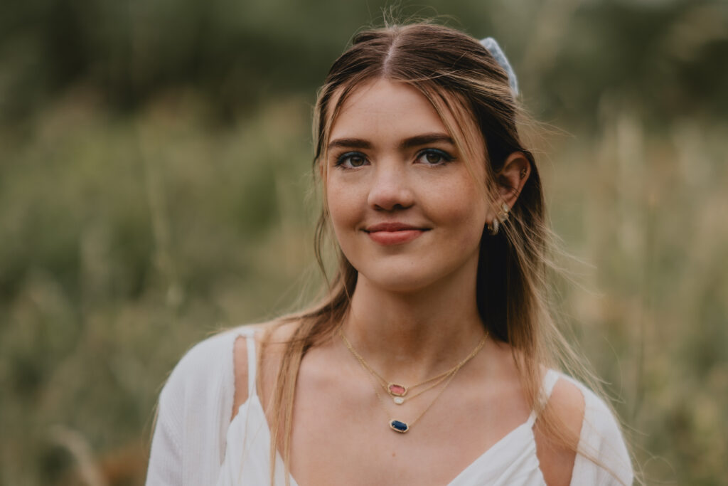 portrait of girl in white dress